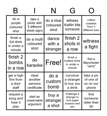 Bar Bingo Card
