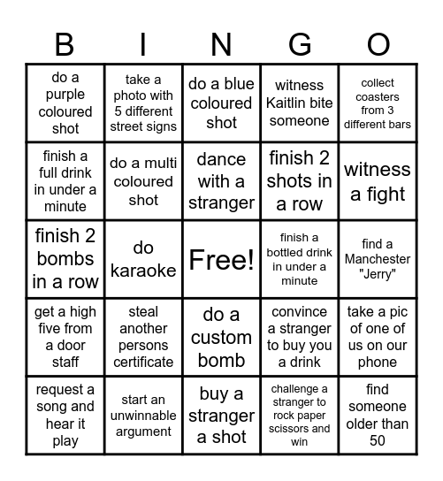 Bar Bingo Card