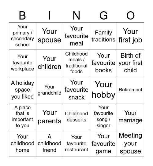 Nostalgia Person Bingo Card