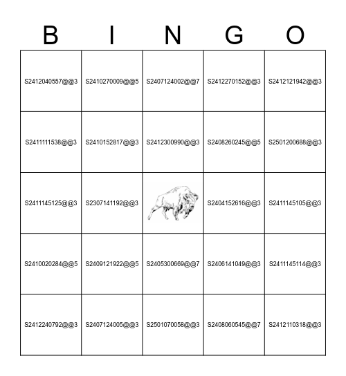 Buffalo BINGO Card