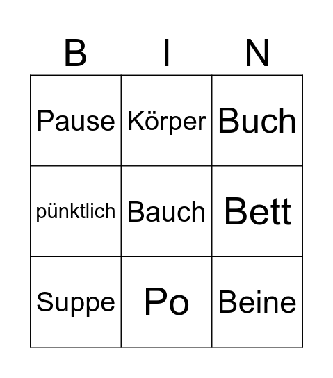 Aussprache: p und b Bingo Card