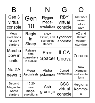 Poké Day Predictions Bingo Card
