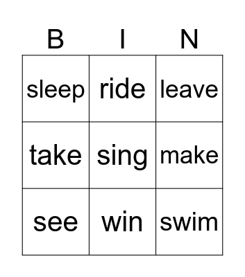 Irregular verbs 2 Bingo Card