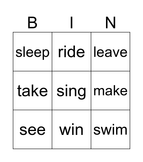 Irregular verbs 2 Bingo Card