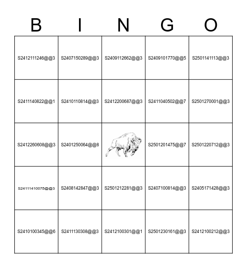 Buffalo BINGO Card