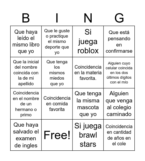 Bingo de coincidencia Bingo Card
