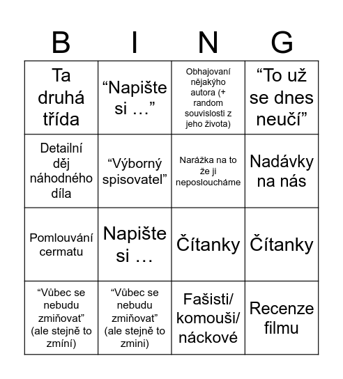 Zuzanka Bingo Card