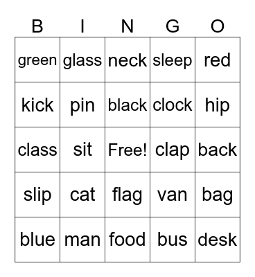 Easy Words Bingo Card