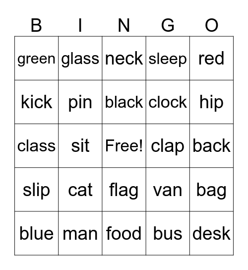 Easy Words Bingo Card