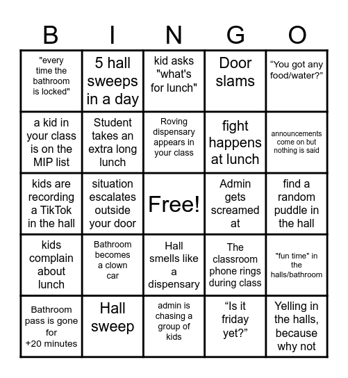 week of 2/24/2025 Bingo Card