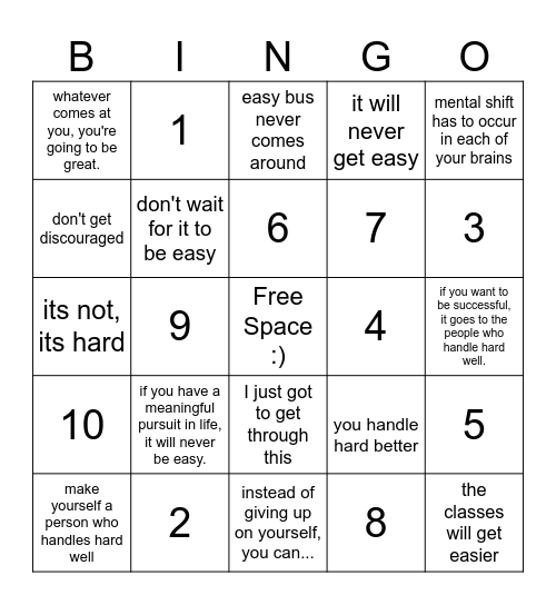 Handle Hard Better Bingo Card