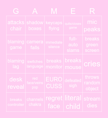 Gamer rage bingo personal Bingo Card