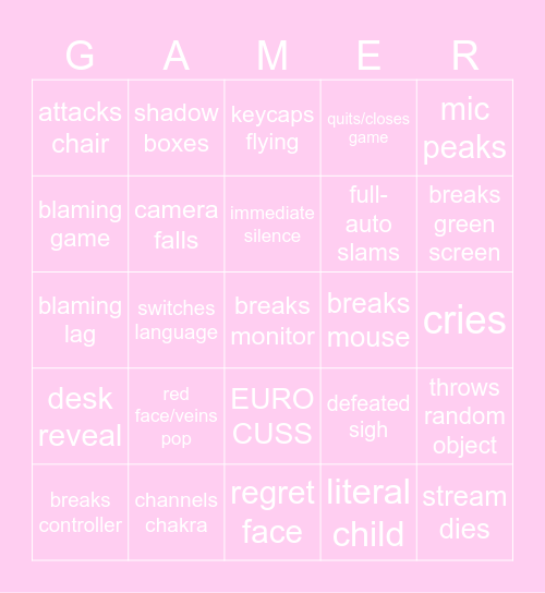 Gamer rage bingo personal Bingo Card