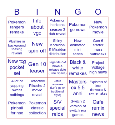 Pokemon day 2025 bingo Card