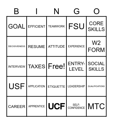 EMPLOYABILITY VOCAB Bingo Card