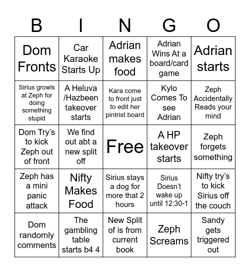 Front BINGO Card