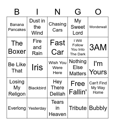 Acoustic All Timers Bingo Card