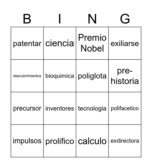 ciencia y tecnologia Bingo Card