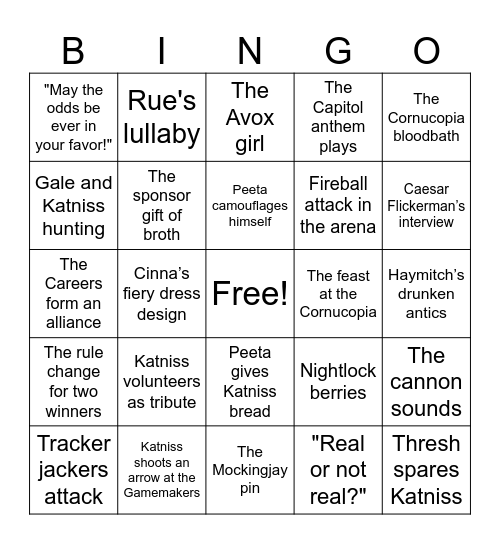Hunger Games Review Bingo Card