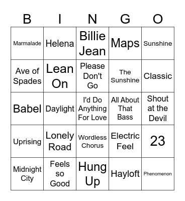 Artists/Groups that start with "M" Bingo Card