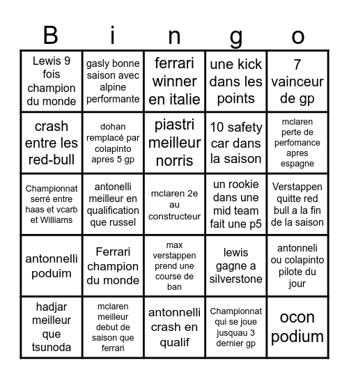 Bingo 2025 Bingo Card