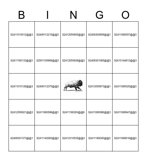 Buffalo BINGO Card