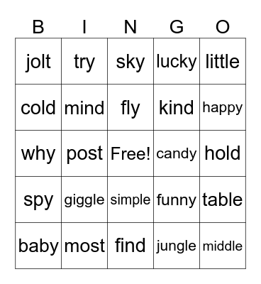 Lesson 76 Bingo Card