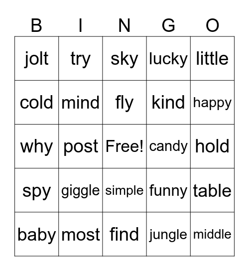 Lesson 76 Bingo Card