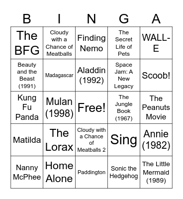 Movie Binga Bingo Card