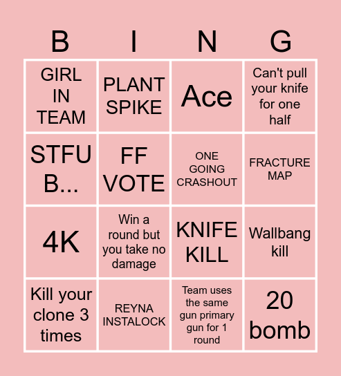 Valorant bingo Card