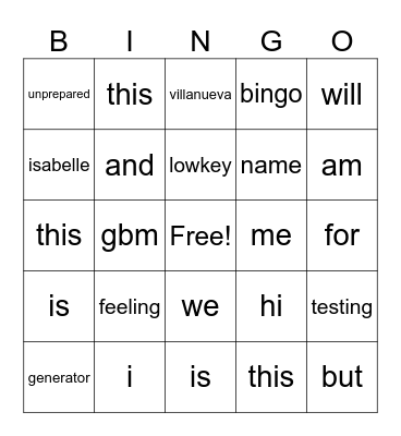 Untitled Bingo Card