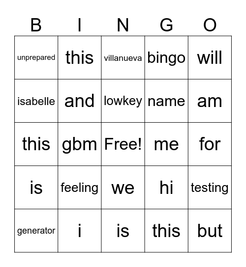 Untitled Bingo Card
