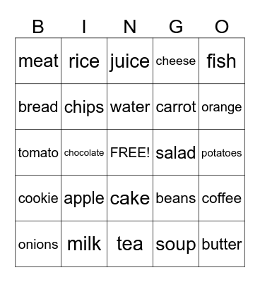 food Bingo Card