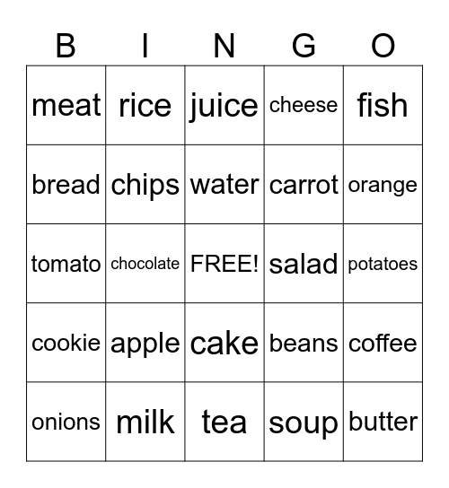 food Bingo Card