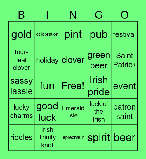 St. Patties Day Bingo Card
