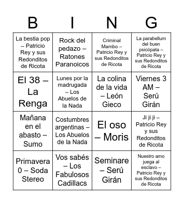 Bingo musical Bingo Card