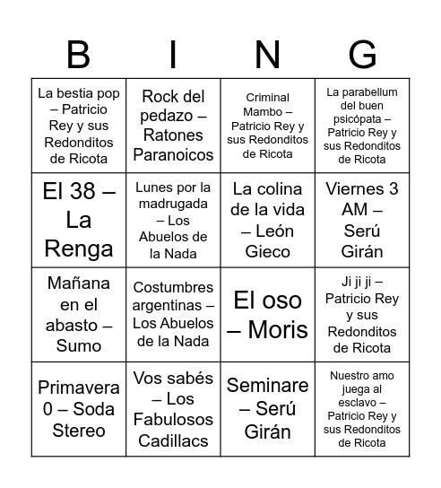 Bingo musical Bingo Card