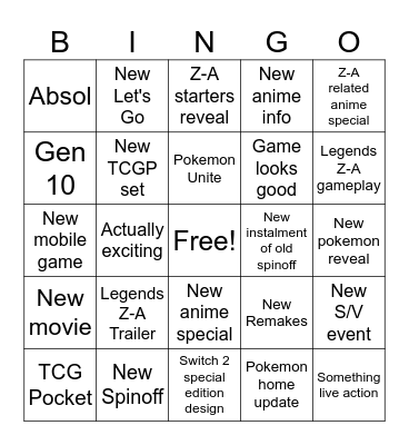Pokemon Presents February 2025 Bingo Card