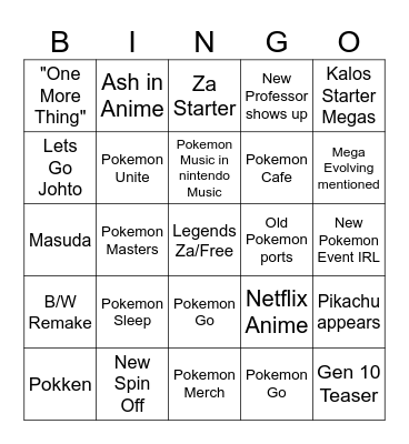 Pokemon Presents February 2025 Bingo Card