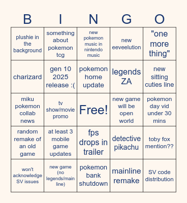 Pokemon Day 2025 Bingo Card