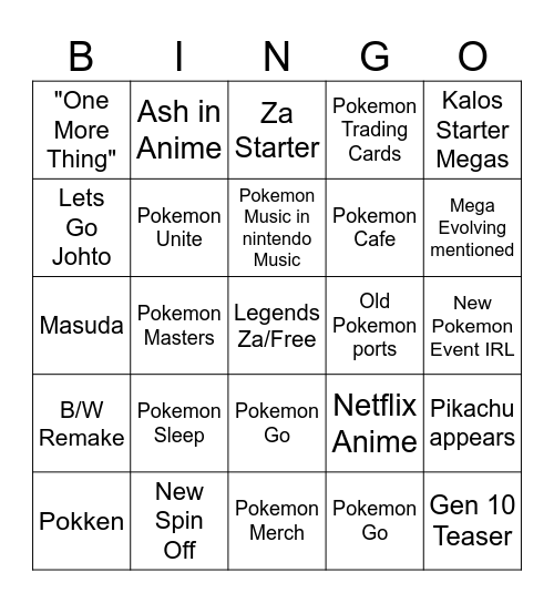 Pokemon Presents February 2025 Bingo Card