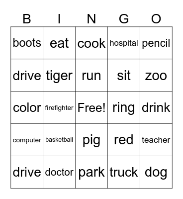 Noun Bingo Card