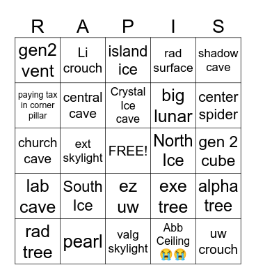 Cystal playing Bingo 😭 Bingo Card