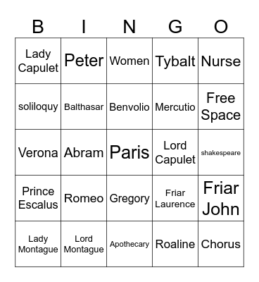 Romeo Bingo Card