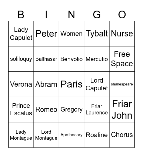 Romeo Bingo Card