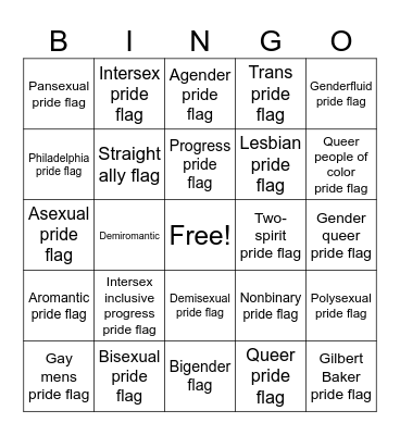 Pride Flag Bingo Card