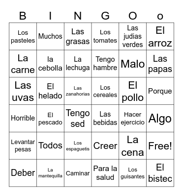 Spanish 3B vocab Bingo Card