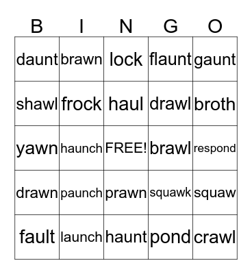 au/aw bingo Card