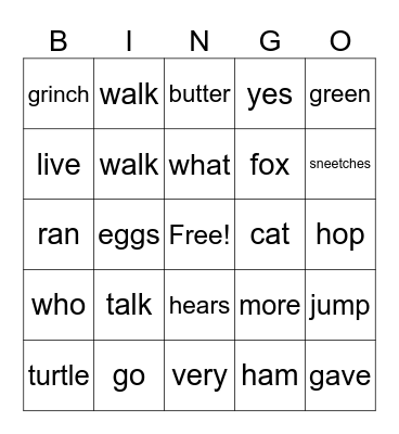 Dr. Suess and Sight Words BINGO! Bingo Card