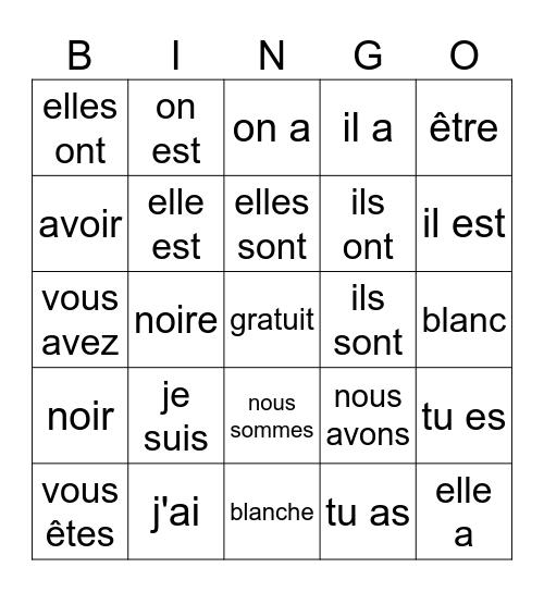 être et avoir Bingo Card